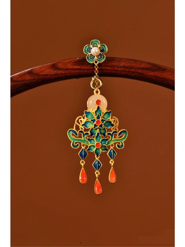 Enamel Tassel Earrings – Blossom & Jade-Inspired Elegance