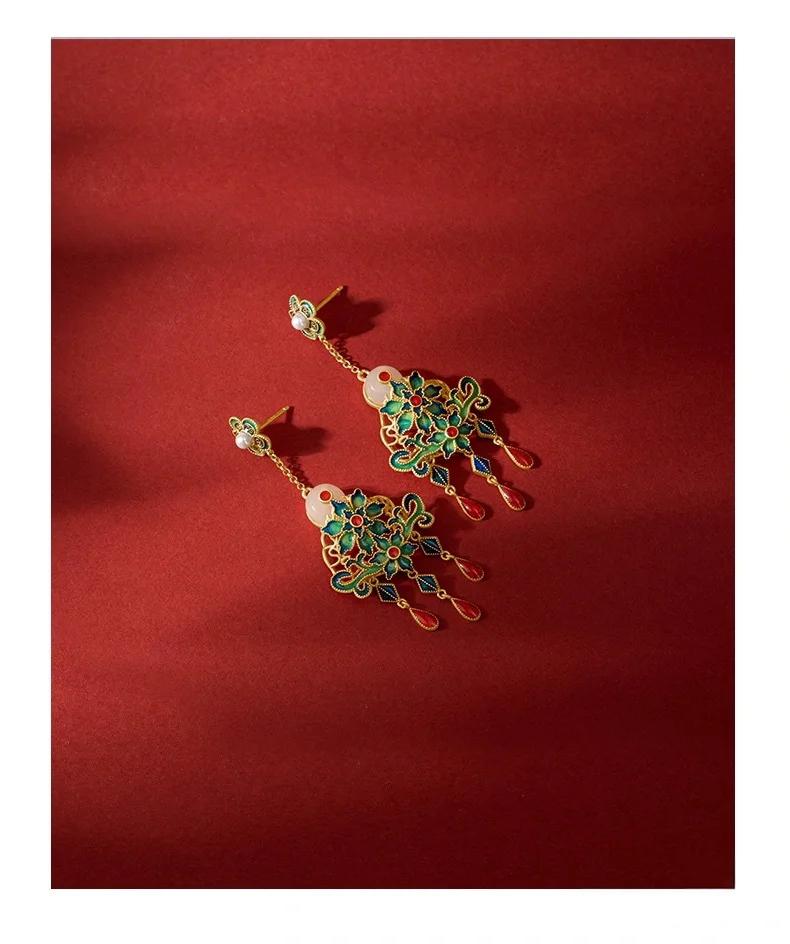 Enamel Tassel Earrings – Blossom & Jade-Inspired Elegance