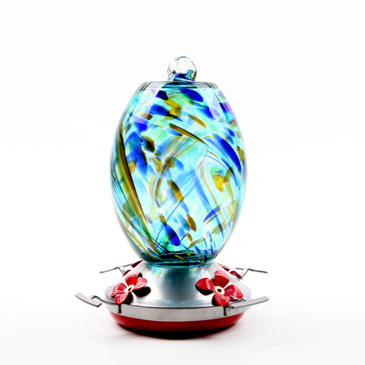 Artisan Glass Hummingbird Station - Hand-Painted Dual-Function Feeder & Waterer