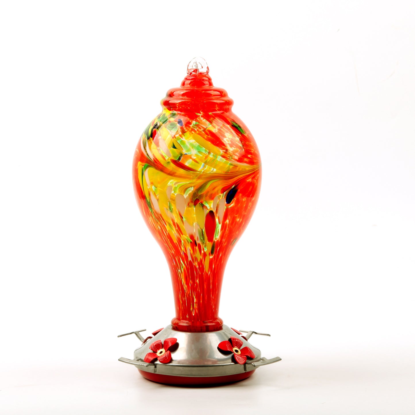 Artisan Glass Hummingbird Station - Hand-Painted Dual-Function Feeder & Waterer