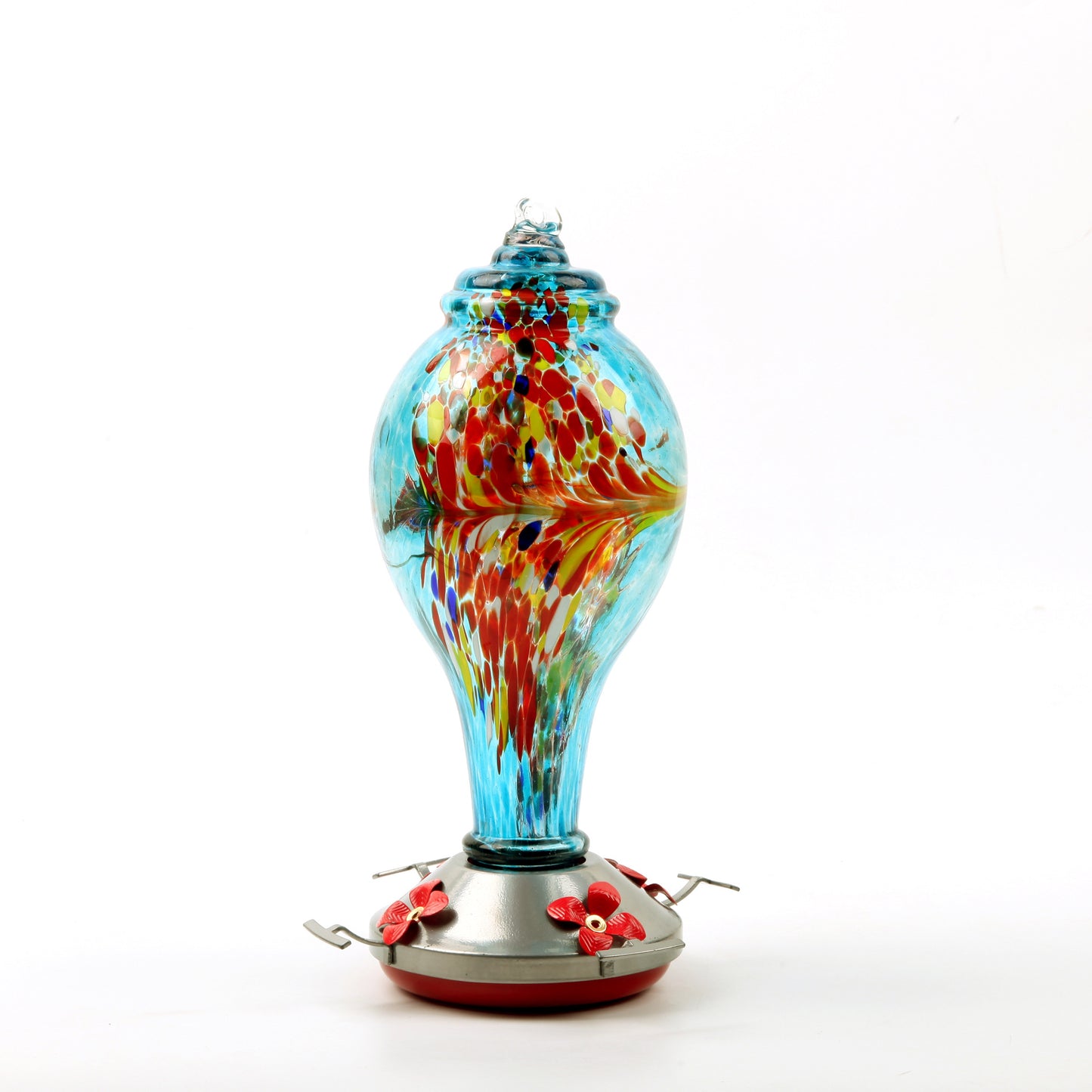 Artisan Glass Hummingbird Station - Hand-Painted Dual-Function Feeder & Waterer