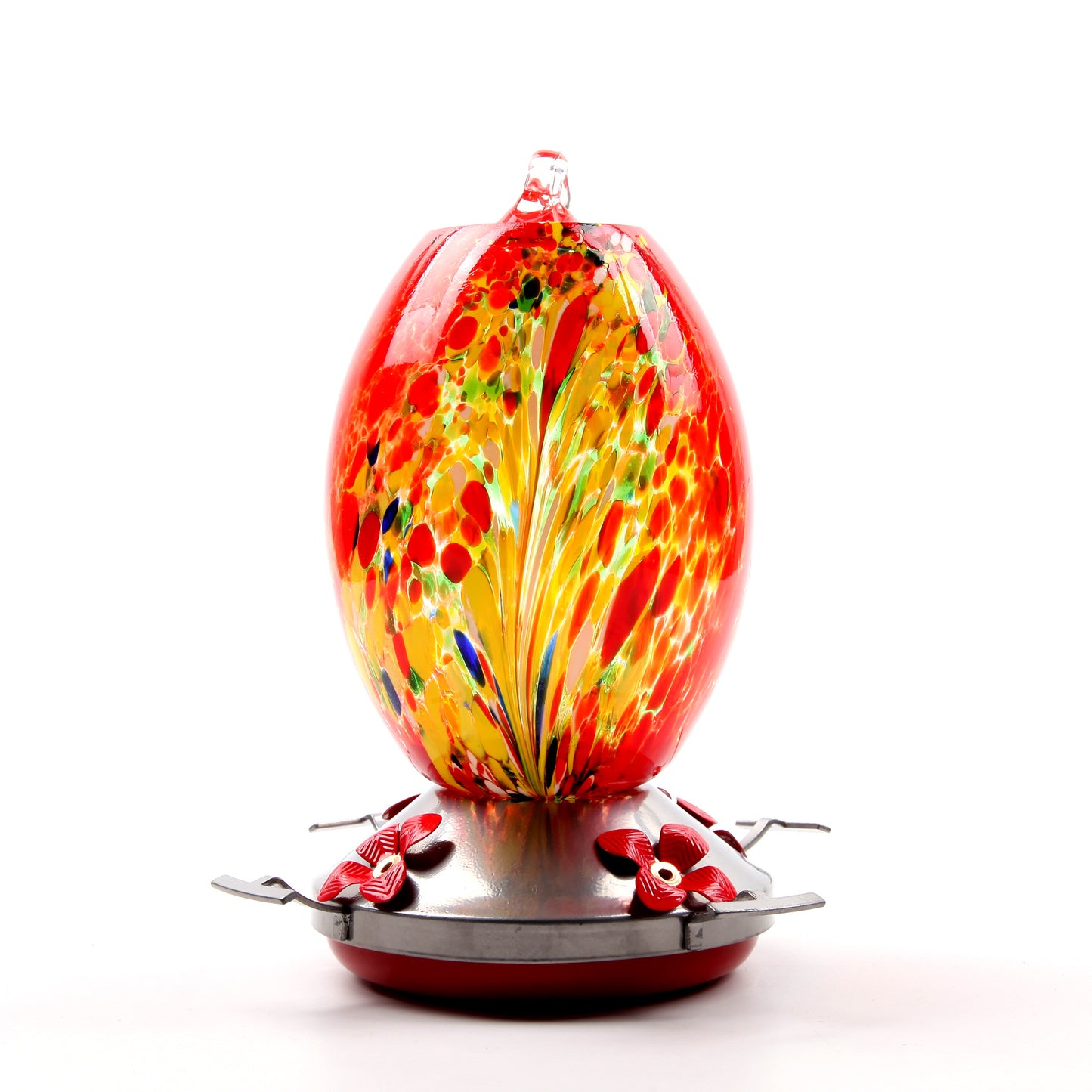 Artisan Glass Hummingbird Station - Hand-Painted Dual-Function Feeder & Waterer