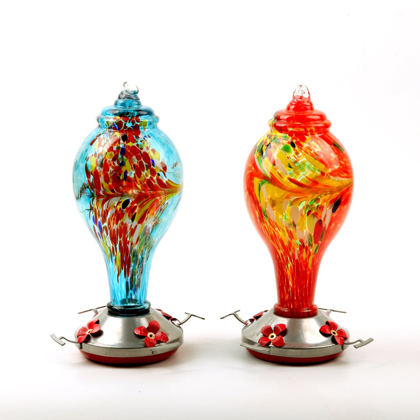 Artisan Glass Hummingbird Station - Hand-Painted Dual-Function Feeder & Waterer