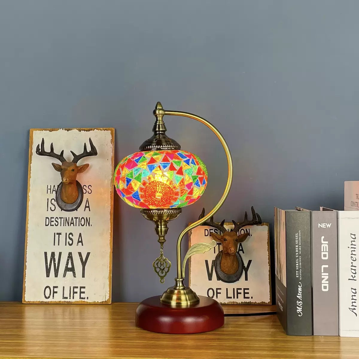 Artisan Bohemian Luminaire - 9"x9"x18" Mosaic Table Lamp with Dual-Temperature (3.75 lbs)