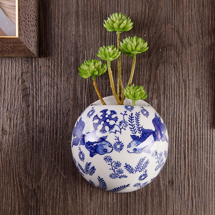 Imperial Porcelain Wall Art - Jingdezhen Blue & White Floral Teapot Wall Vase