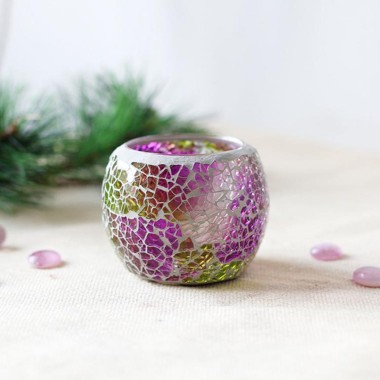 Artisan Mosaic Luminary - 5"x5"x5" Handcrafted Glass Candle Holder