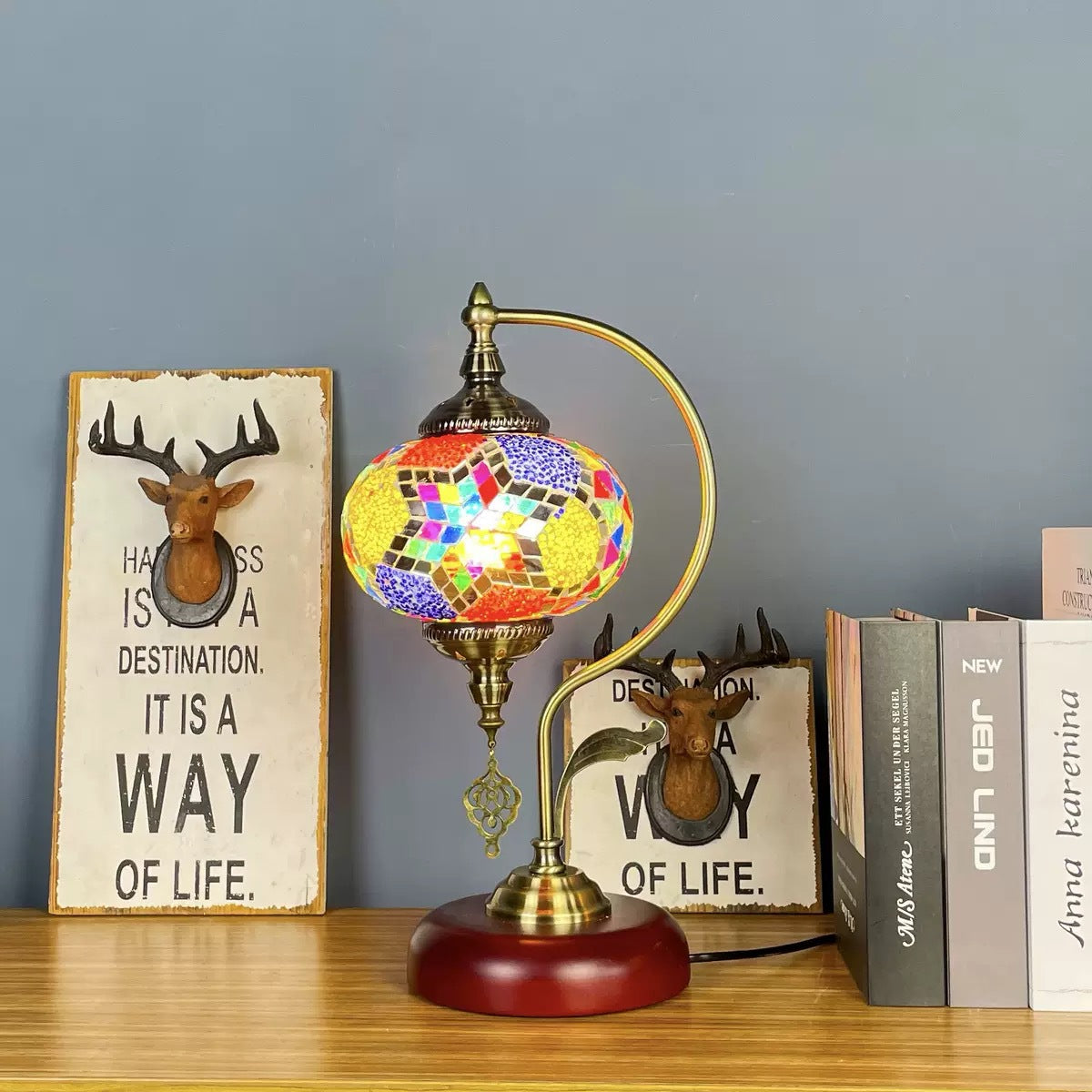 Artisan Bohemian Luminaire - 9"x9"x18" Mosaic Table Lamp with Dual-Temperature (3.75 lbs)