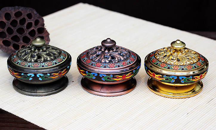 Cloisonné Enamel Incense Burner – Hand-Painted Copper Alloy Censer