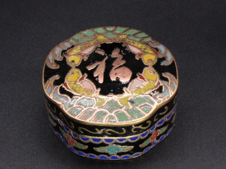 Imperial Peking Cloisonné Jewelry Box – Antique Gold & Enamel "Blessing" Case