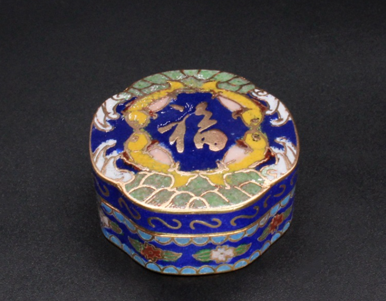 Imperial Peking Cloisonné Jewelry Box – Antique Gold & Enamel "Blessing" Case