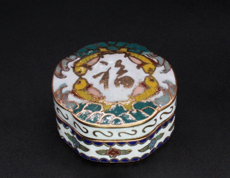 Imperial Peking Cloisonné Jewelry Box – Antique Gold & Enamel "Blessing" Case