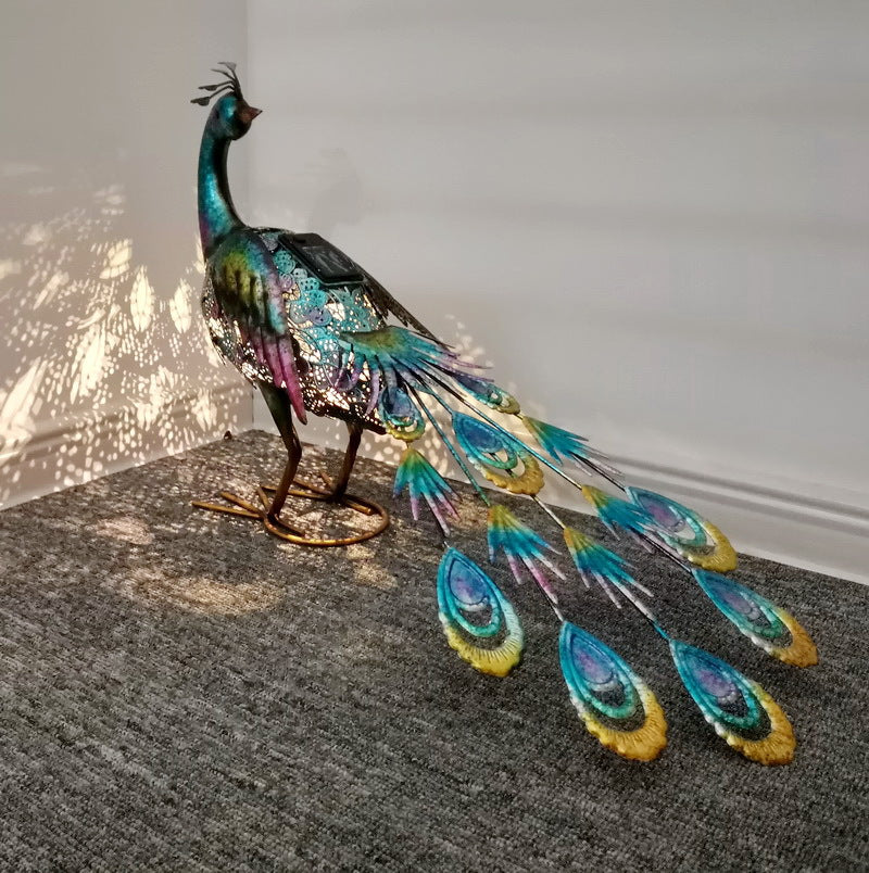 Handcrafted Peacock Sculpture – Vibrant Indoor Décor with Gem-Tone Feathers