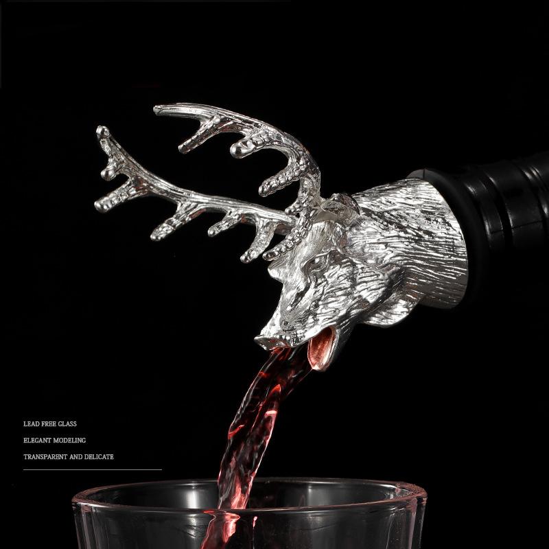 Majestic Stag Head Wine Pourer & Stopper Set – Zinc Alloy & Stainless Steel