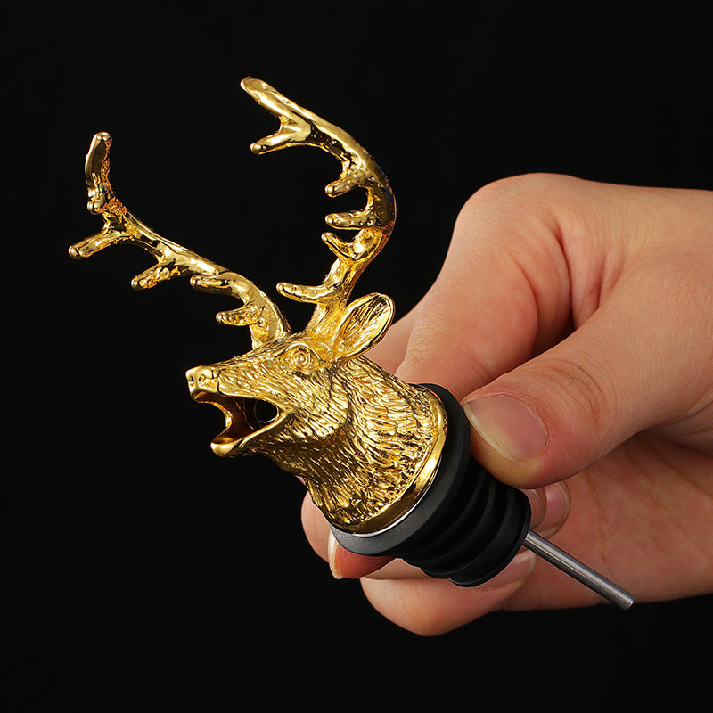 Majestic Stag Head Wine Pourer & Stopper Set – Zinc Alloy & Stainless Steel