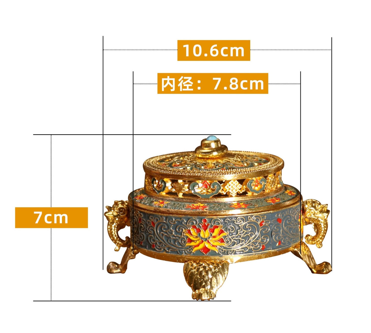Tibetan-Style Cloisonné Incense Burner – Handcrafted Enamel Art Piece for Home & Meditation (4.2" x 2.8", 0.6 lbs)