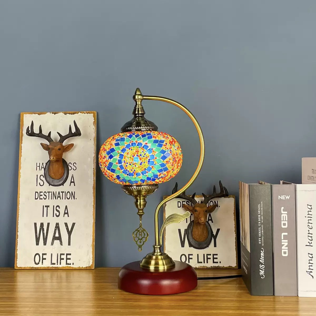 Artisan Bohemian Luminaire - 9"x9"x18" Mosaic Table Lamp with Dual-Temperature (3.75 lbs)