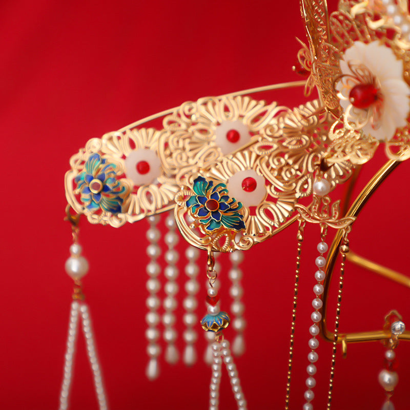 Handcrafted Neo-Chinese Enamel Gilded Phoenix Crown Headdress – Elegant Cultural Accessory