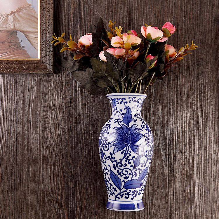 Imperial Porcelain Wall Art - Jingdezhen Blue & White Floral Teapot Wall Vase