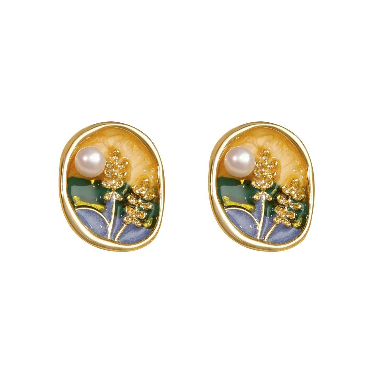Sunset Impression Enamel Drip Glaze Earrings – Vintage Wheat Elegance