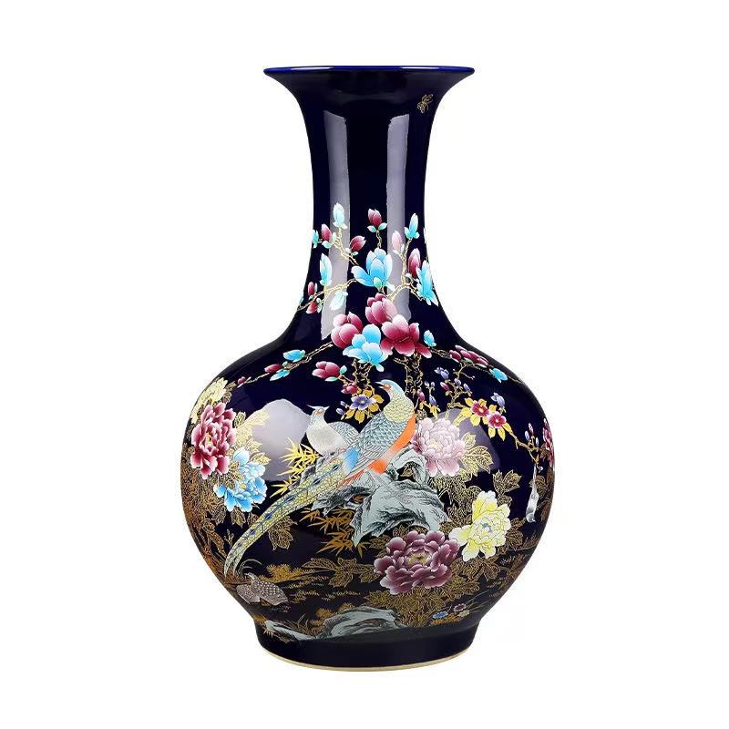 Imperial Blue Jingdezhen Peacock & Peony Enamel Vase – Handcrafted Chinese Porcelain Masterpiece
