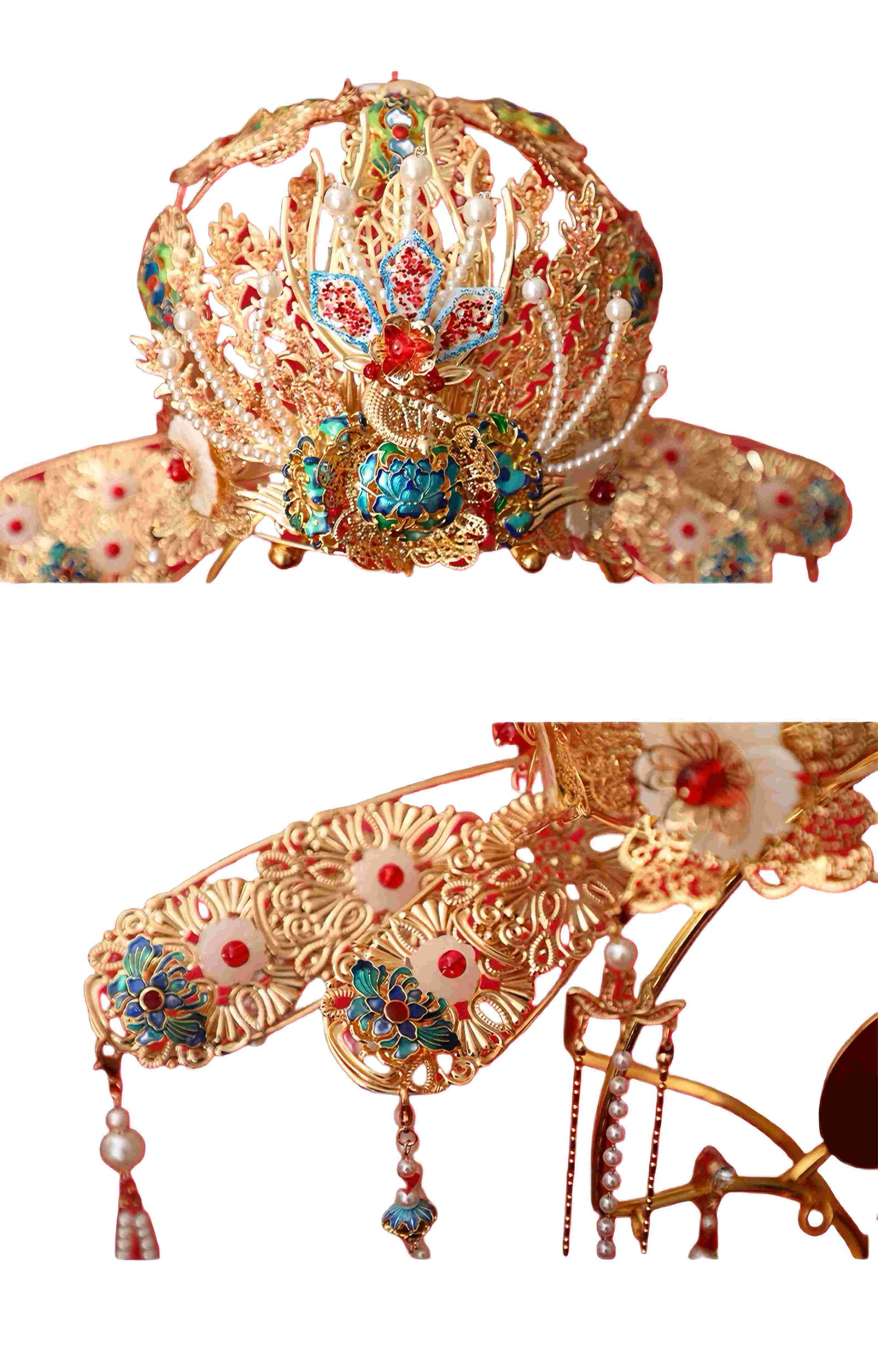 Handcrafted Neo-Chinese Enamel Gilded Phoenix Crown Headdress – Elegant Cultural Accessory