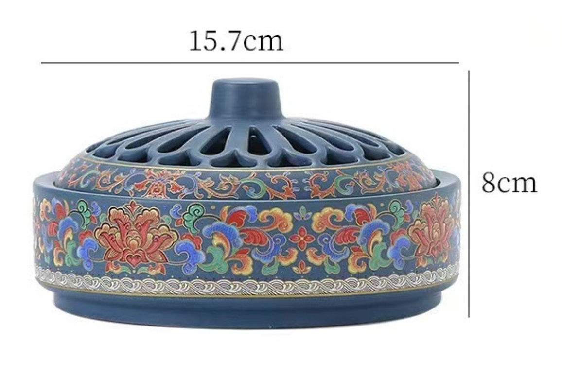 Artisan Enamel Cloisonné Incense Burner - Dual-Purpose Home Decor & Mosquito Repellent (6.1" x 3")