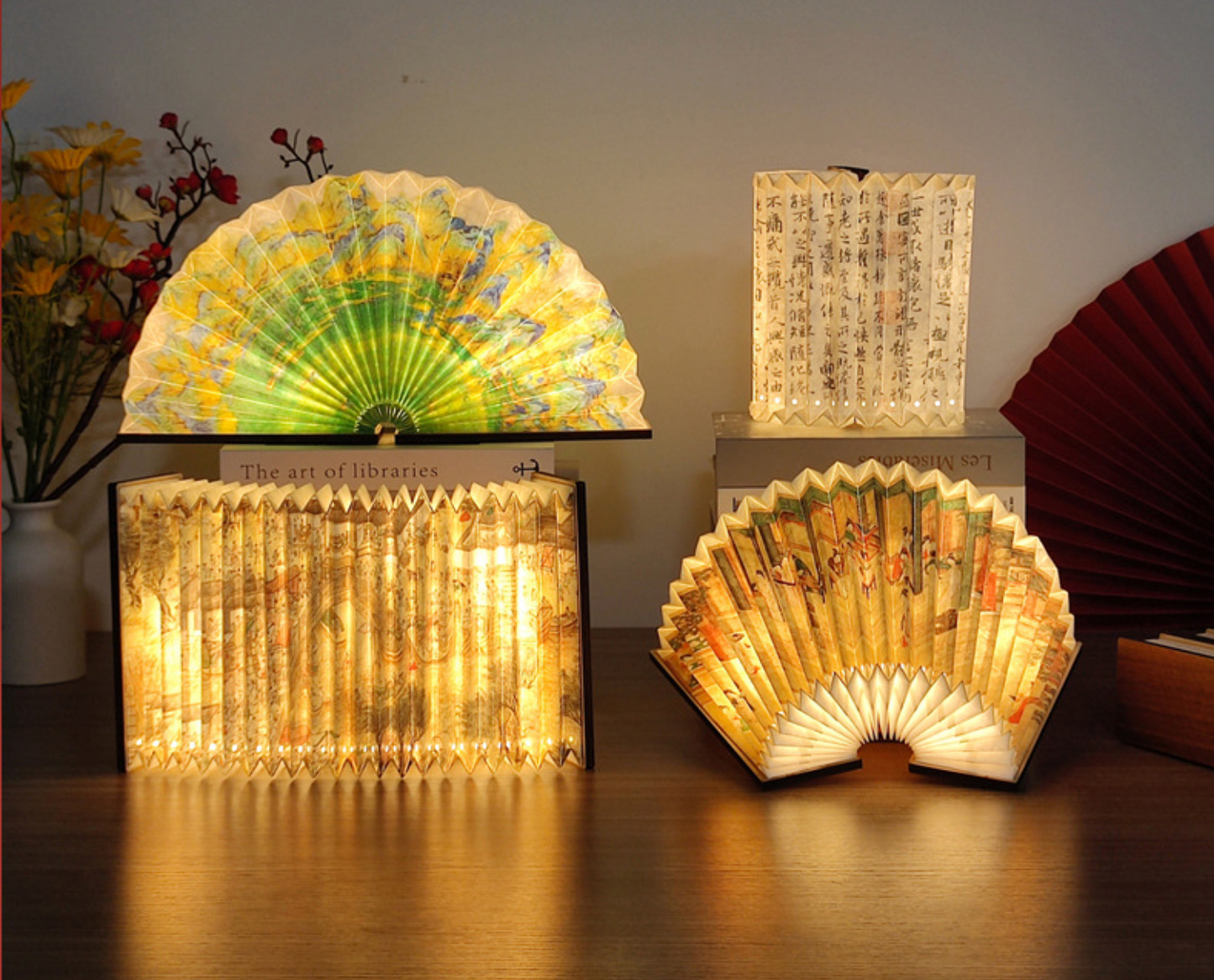 Oriental Fan Light - 3-Mode LED Reading Lamp with Foldable Design (7.7" x 4.1" x 1.9", 1.1 lbs)