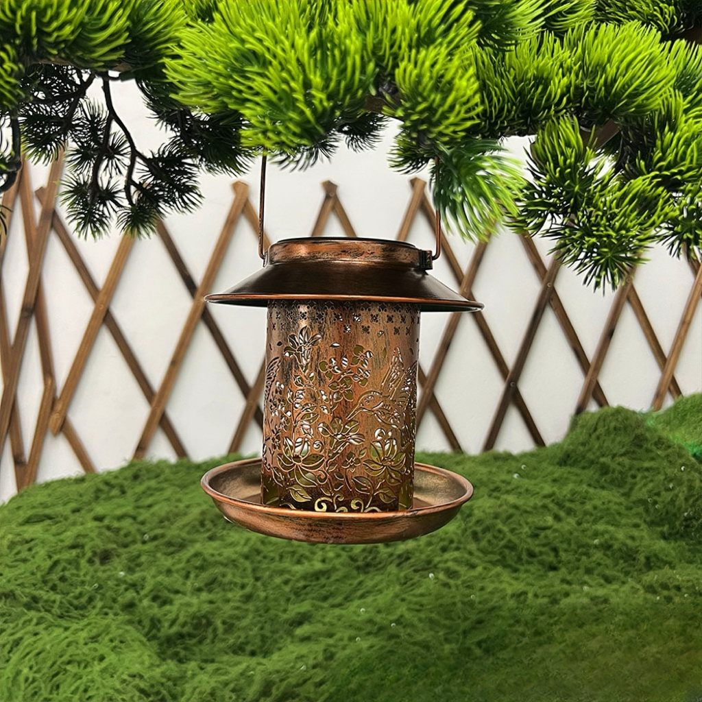 Solar Illuminated Bird Sanctuary - Ornamental Metal Feeder with Pest Defense (10.2"x6.2")