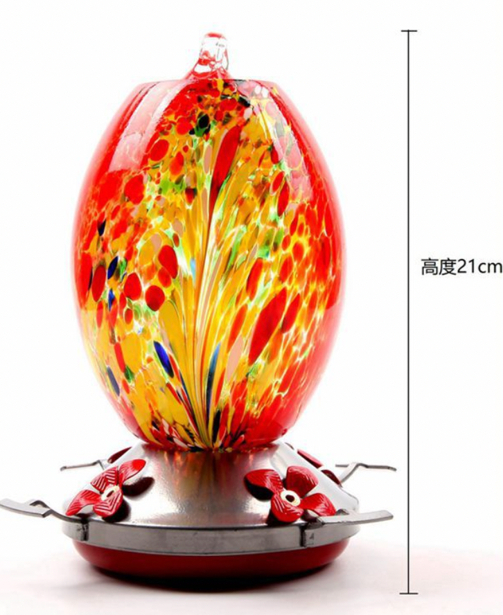 Artisan Glass Hummingbird Station - Hand-Painted Dual-Function Feeder & Waterer