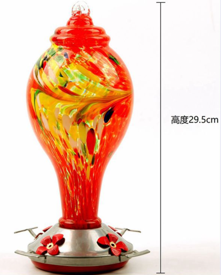 Artisan Glass Hummingbird Station - Hand-Painted Dual-Function Feeder & Waterer