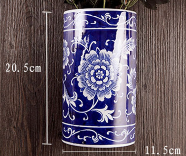 Imperial Porcelain Wall Art - Jingdezhen Blue & White Floral Teapot Wall Vase