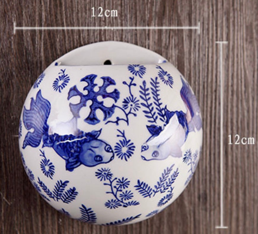 Imperial Porcelain Wall Art - Jingdezhen Blue & White Floral Teapot Wall Vase