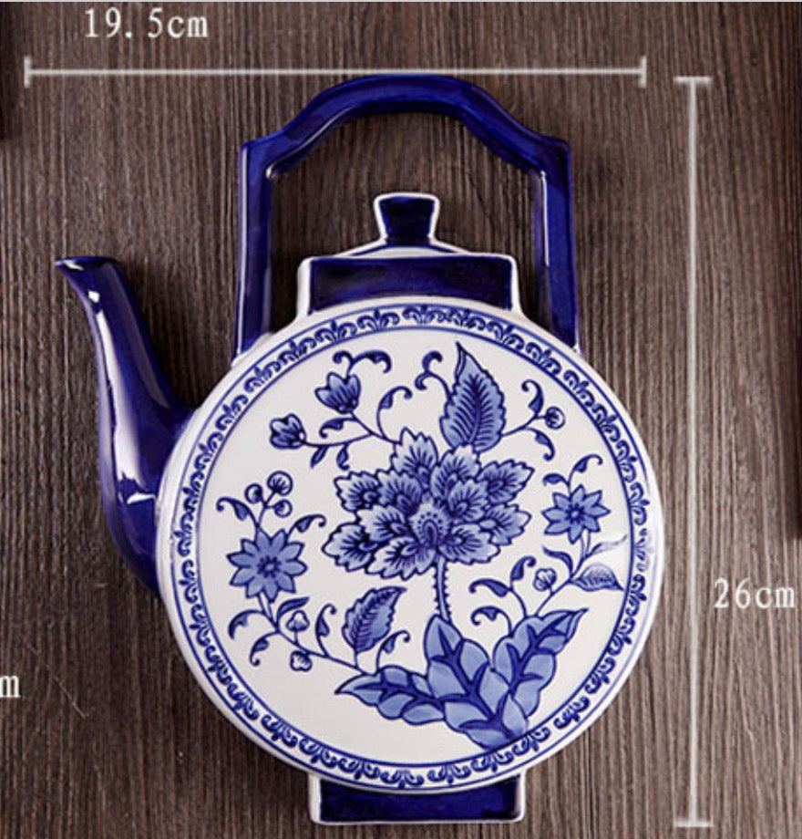 Imperial Porcelain Wall Art - Jingdezhen Blue & White Floral Teapot Wall Vase