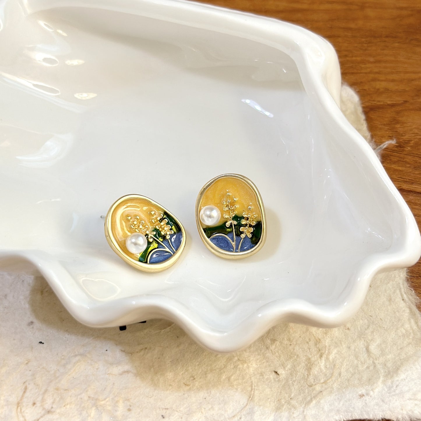 Sunset Impression Enamel Drip Glaze Earrings – Vintage Wheat Elegance