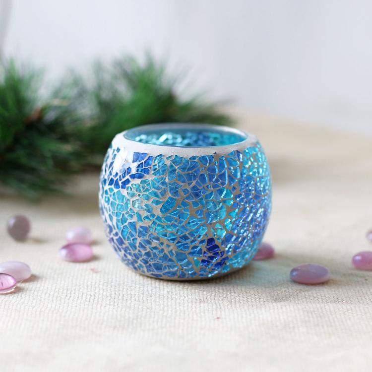Artisan Mosaic Luminary - 5"x5"x5" Handcrafted Glass Candle Holder