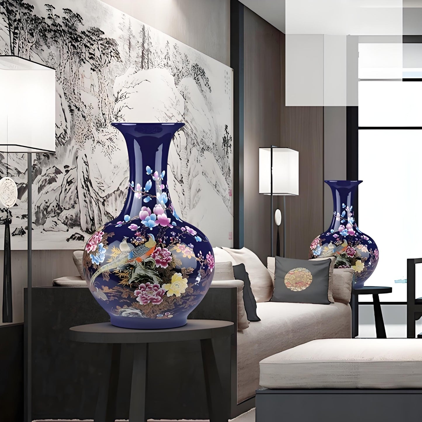 Imperial Blue Jingdezhen Peacock & Peony Enamel Vase – Handcrafted Chinese Porcelain Masterpiece