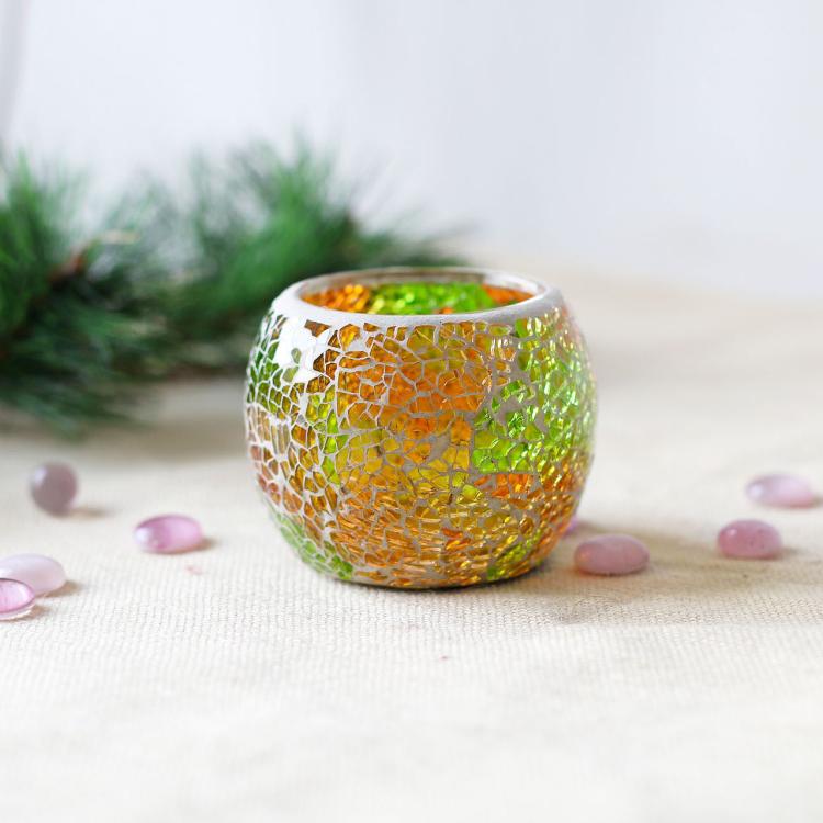 Artisan Mosaic Luminary - 5"x5"x5" Handcrafted Glass Candle Holder