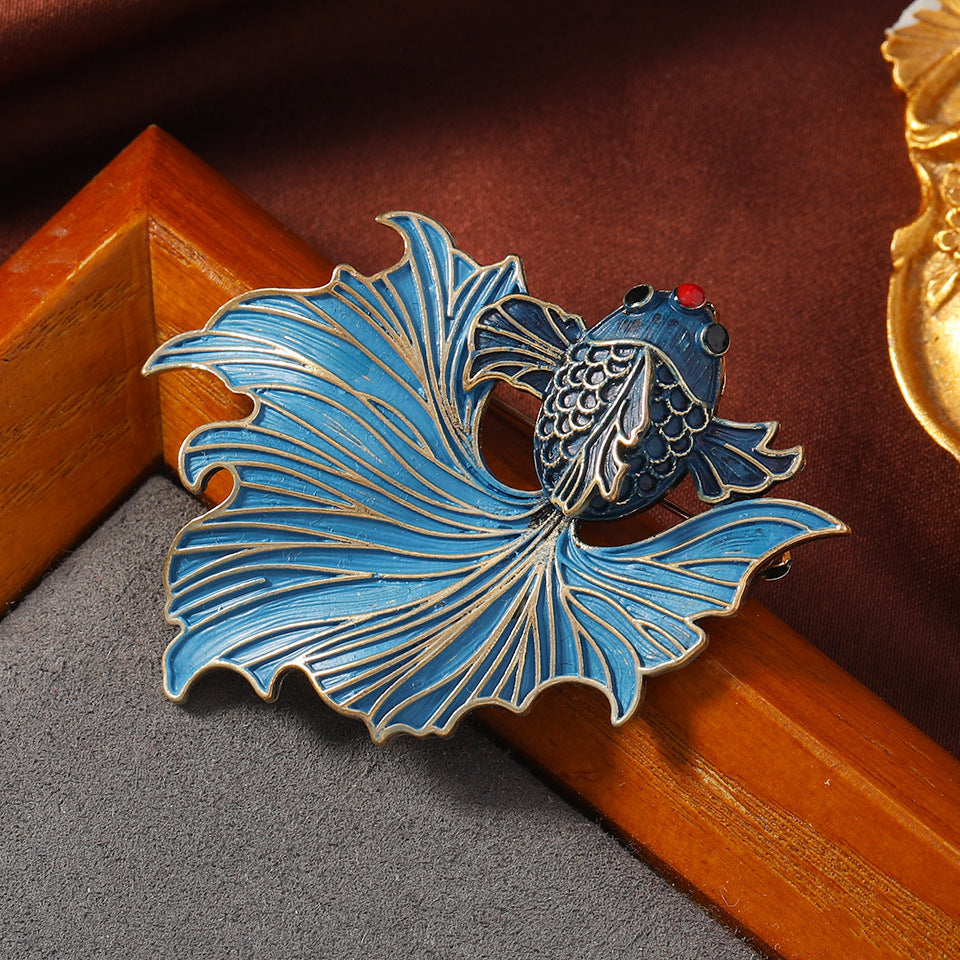 Classic Blue Cloisonné Koi Brooch – Traditional Chinese-Inspired Elegance