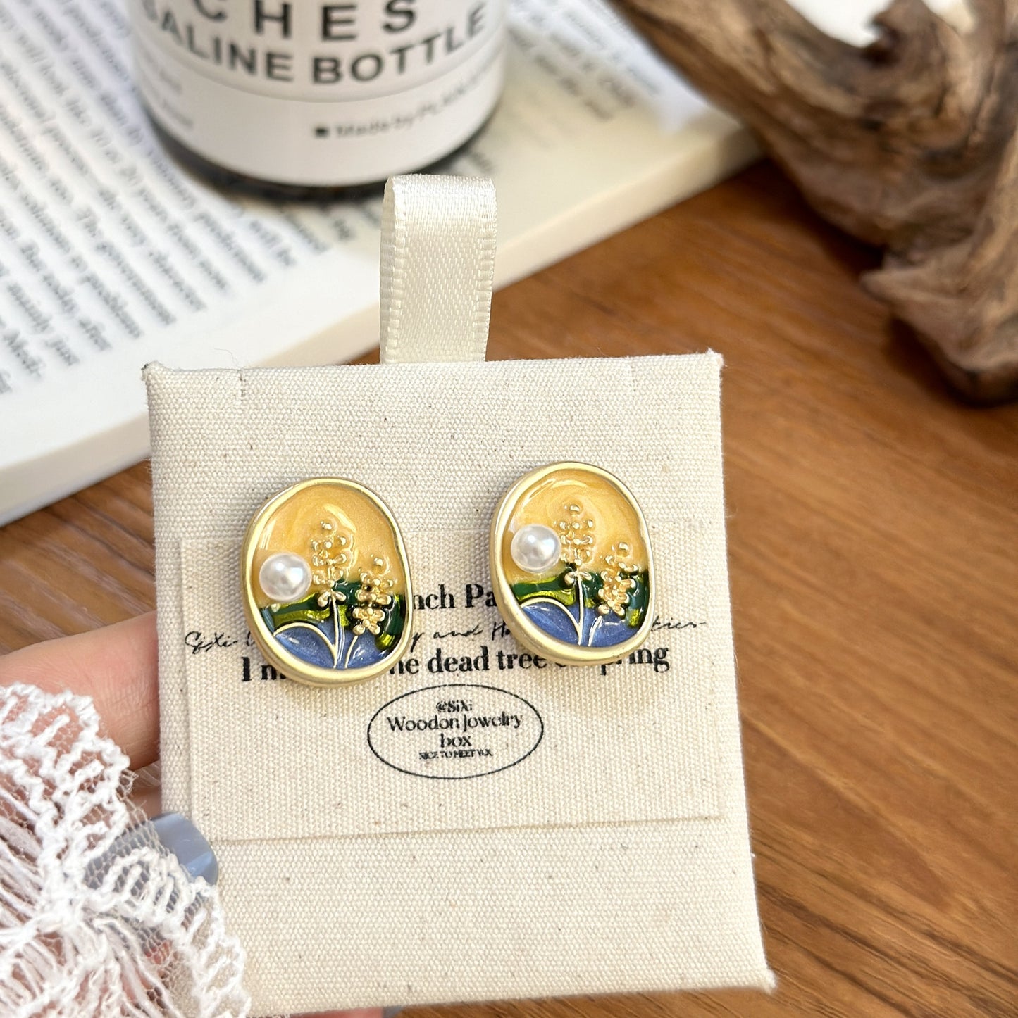 Sunset Impression Enamel Drip Glaze Earrings – Vintage Wheat Elegance