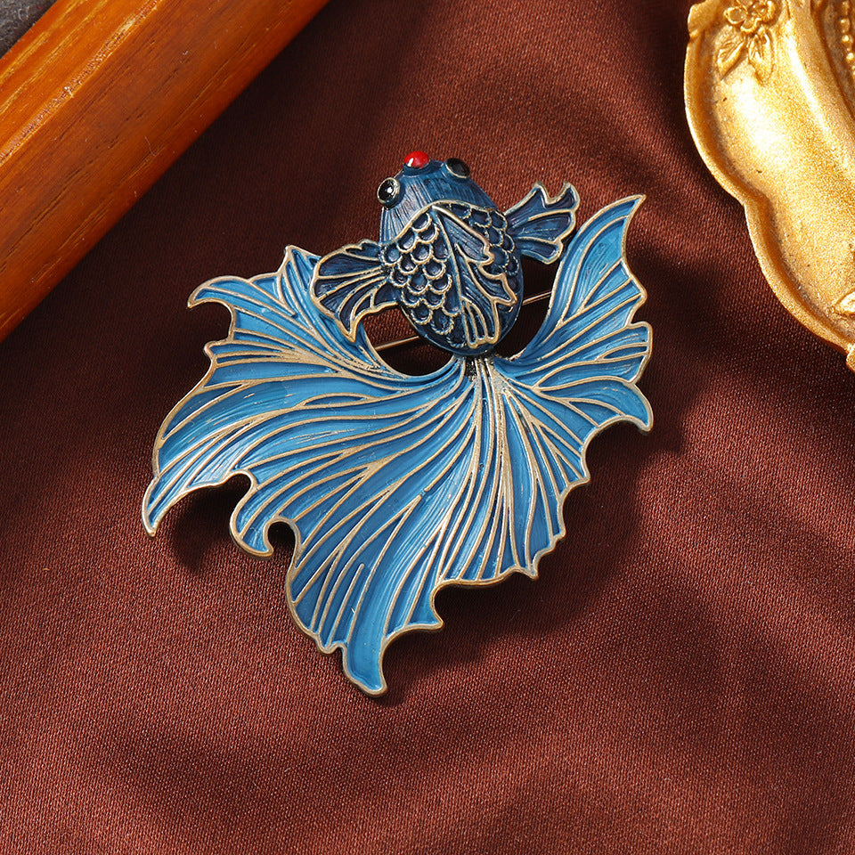 Classic Blue Cloisonné Koi Brooch – Traditional Chinese-Inspired Elegance