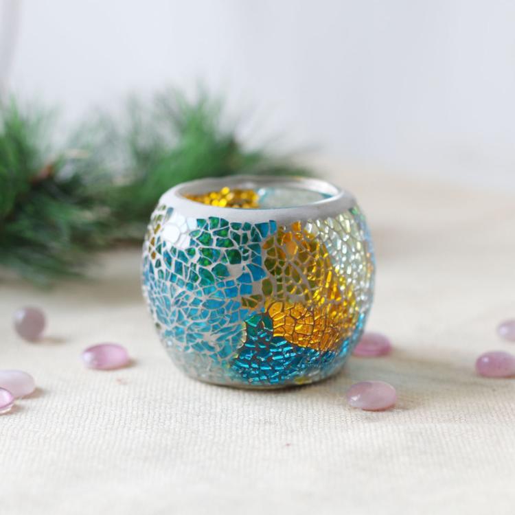 Artisan Mosaic Luminary - 5"x5"x5" Handcrafted Glass Candle Holder