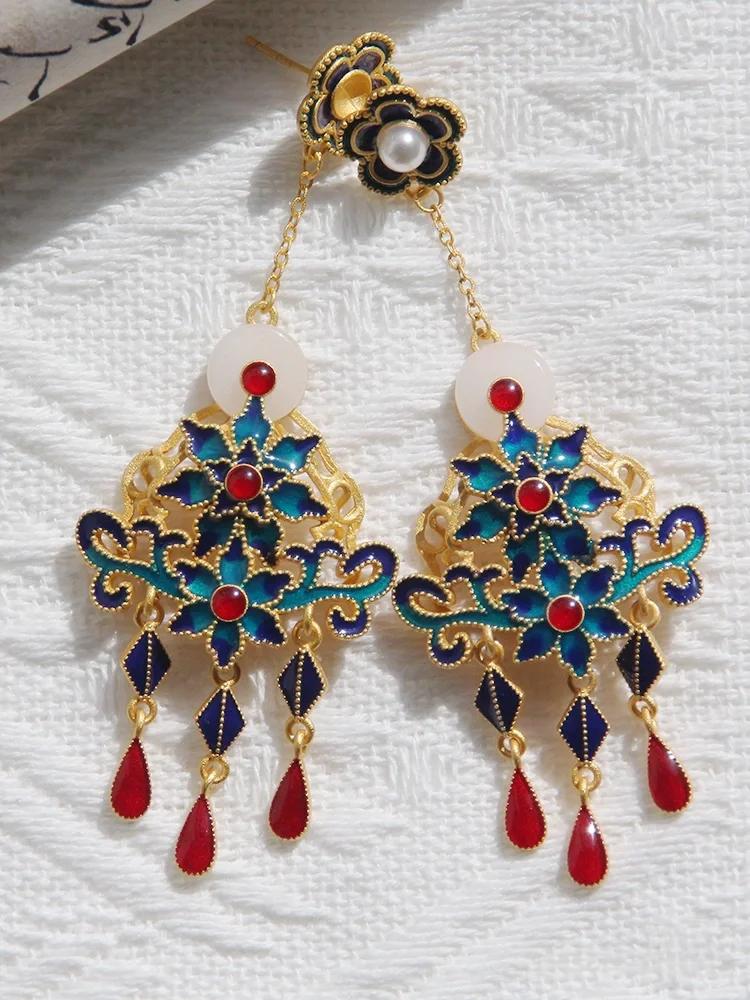 Enamel Tassel Earrings – Blossom & Jade-Inspired Elegance