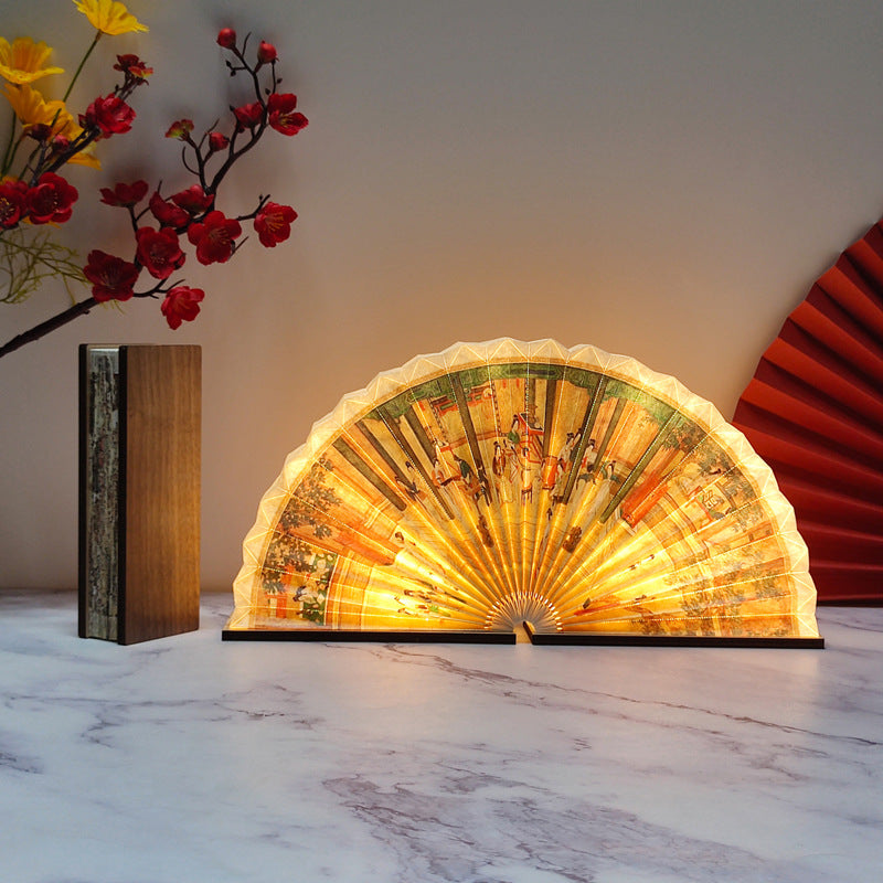 Oriental Fan Light - 3-Mode LED Reading Lamp with Foldable Design (7.7" x 4.1" x 1.9", 1.1 lbs)
