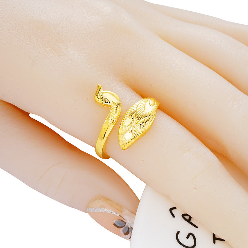 "Peacock Majesty" Vietnamese Gold-Plated Cloisonné Set – Brass Cuff Bracelet & Ring