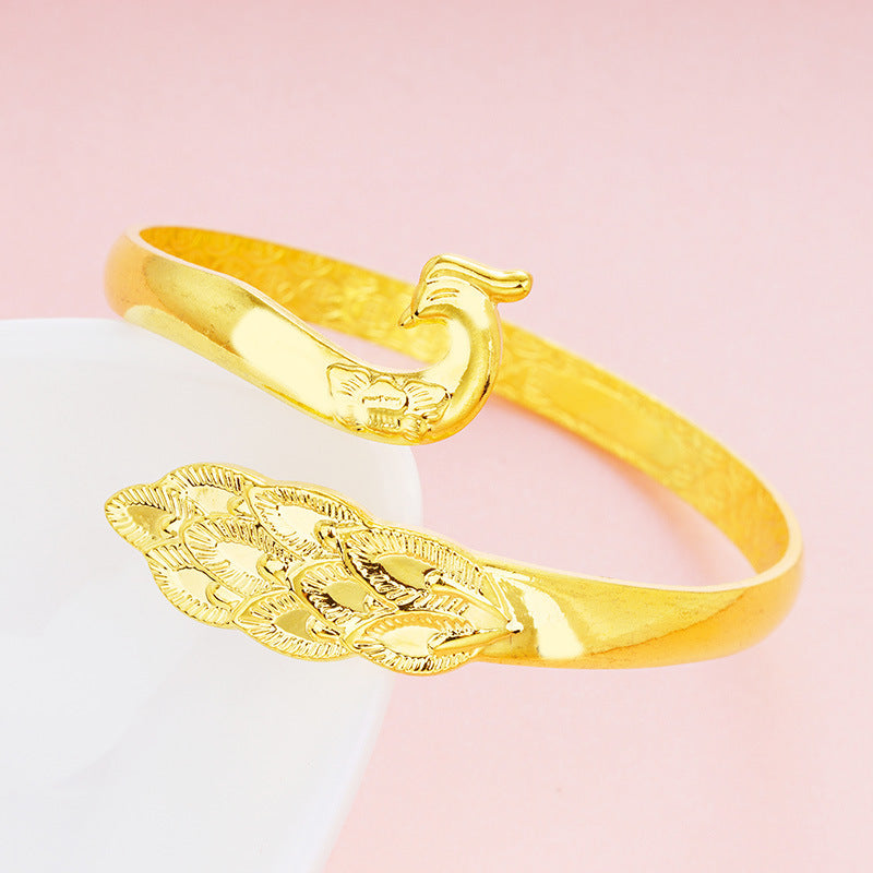 "Peacock Majesty" Vietnamese Gold-Plated Cloisonné Set – Brass Cuff Bracelet & Ring
