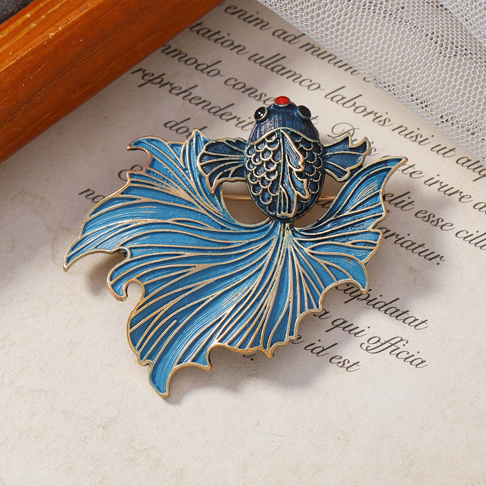 Classic Blue Cloisonné Koi Brooch – Traditional Chinese-Inspired Elegance