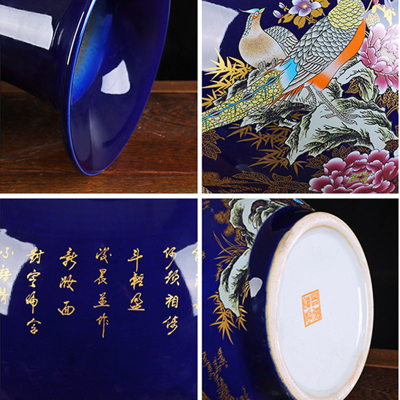Imperial Blue Jingdezhen Peacock & Peony Enamel Vase – Handcrafted Chinese Porcelain Masterpiece