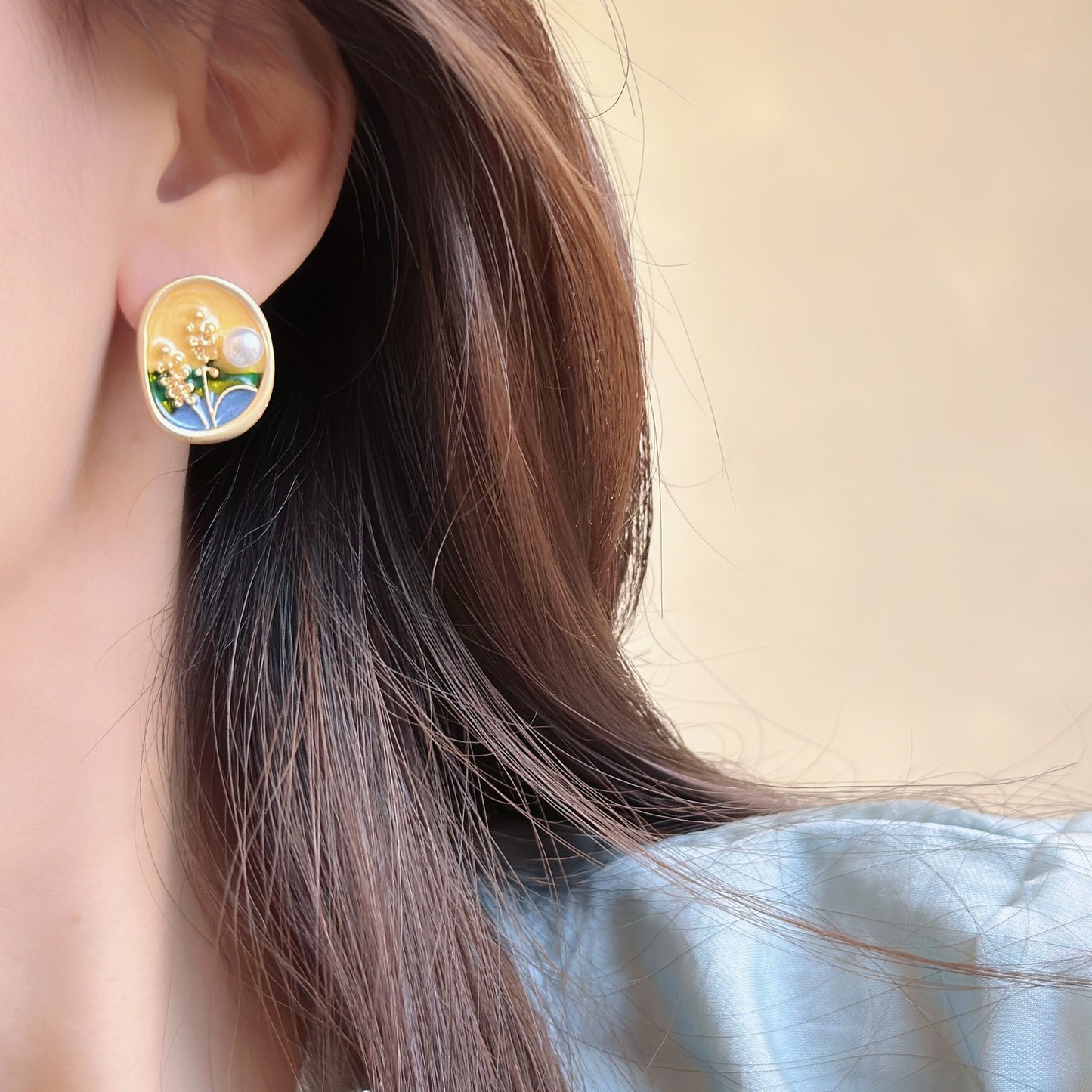 Sunset Impression Enamel Drip Glaze Earrings – Vintage Wheat Elegance
