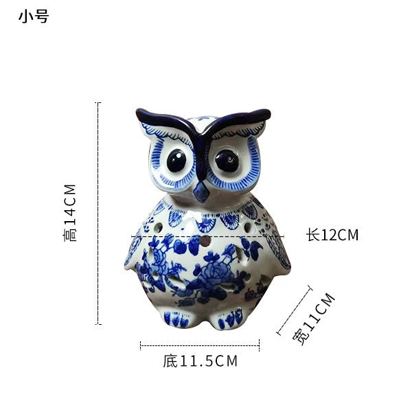 Jingdezhen Blue & White Owl Incense Burners – Collectible Porcelain Animal Sculptures for Home Decor