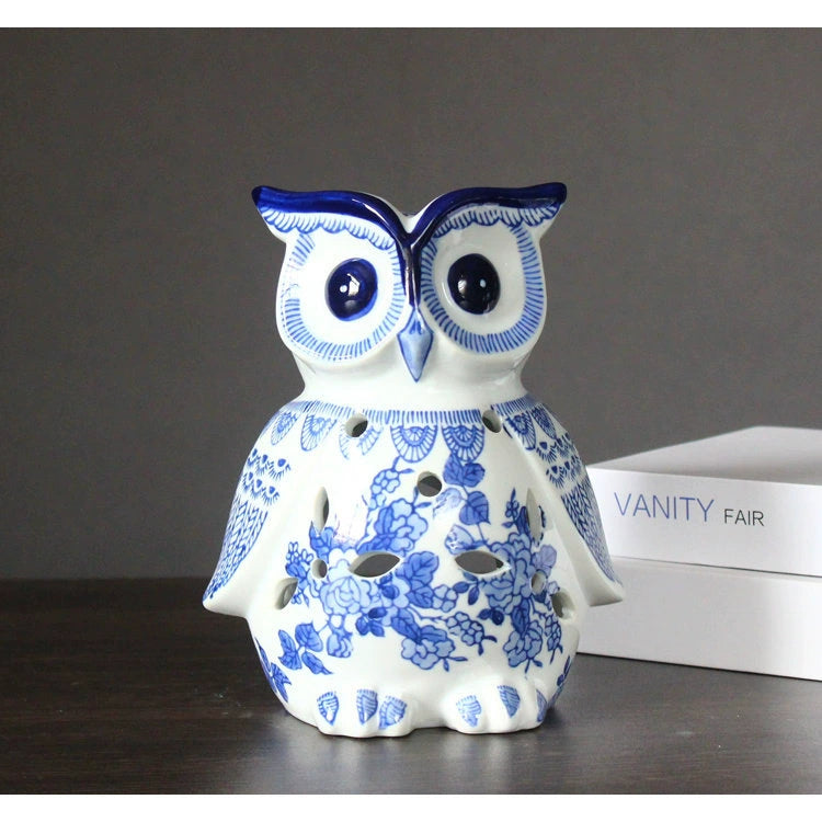 Jingdezhen Blue & White Owl Incense Burners – Collectible Porcelain Animal Sculptures for Home Decor